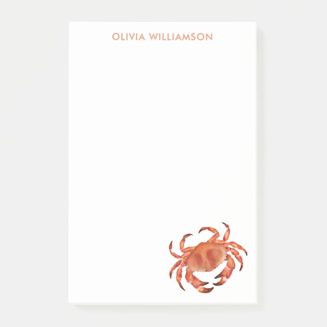 Coastal Crab Personalised Name Post-it Notes (Front)