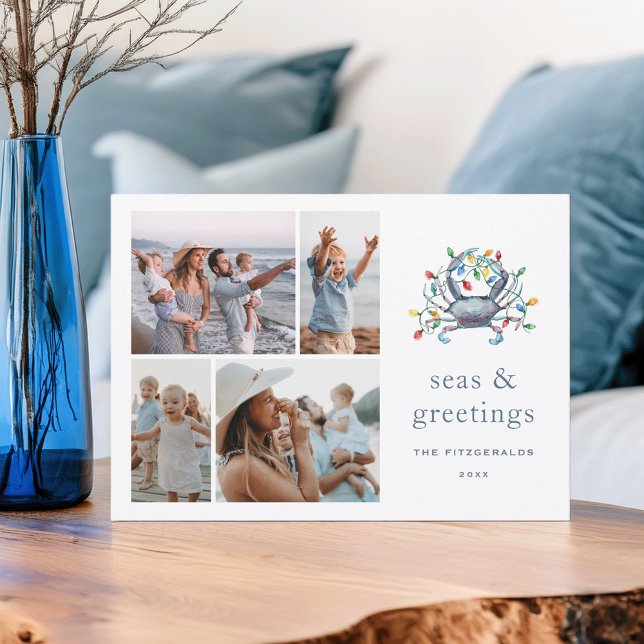 Coastal Crab “Seas & Greetings” Photo Holiday Card (Creator Uploaded)
