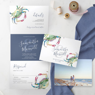 Coastal Crab Trifold Wedding Invitation