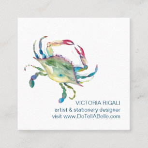 Coastal Crab Watercolor Beach Business Card