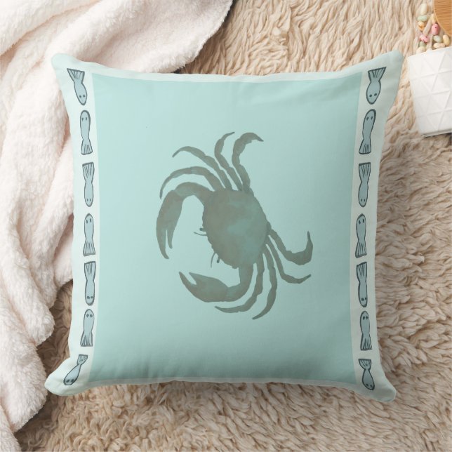 Coastal Crabs With Fish Border Bohemian Cushion (Blanket)