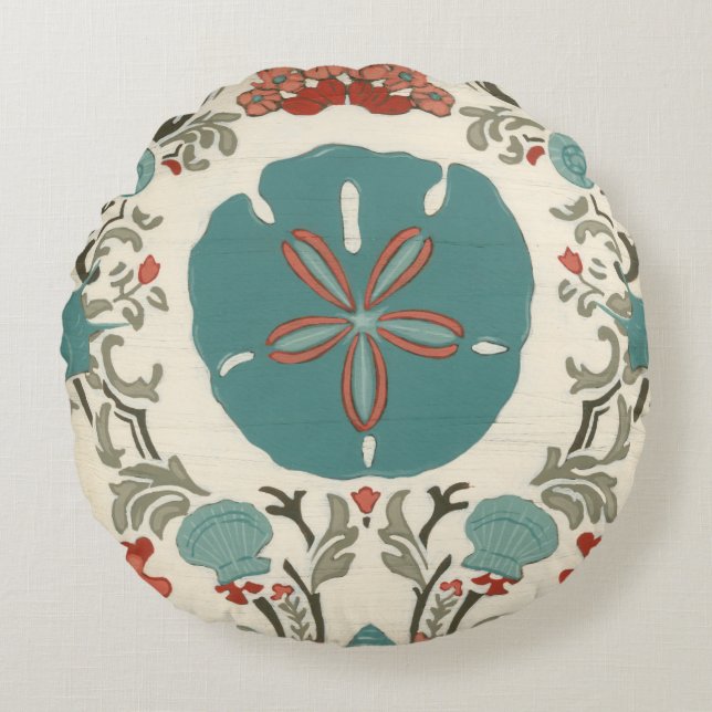 Coastal Damask I Round Cushion (Front)