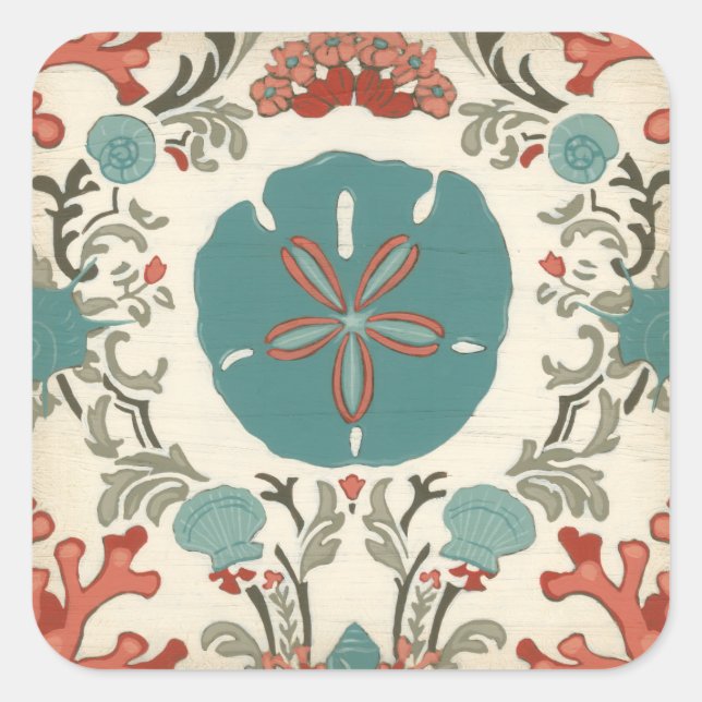 Coastal Damask I Square Sticker (Front)