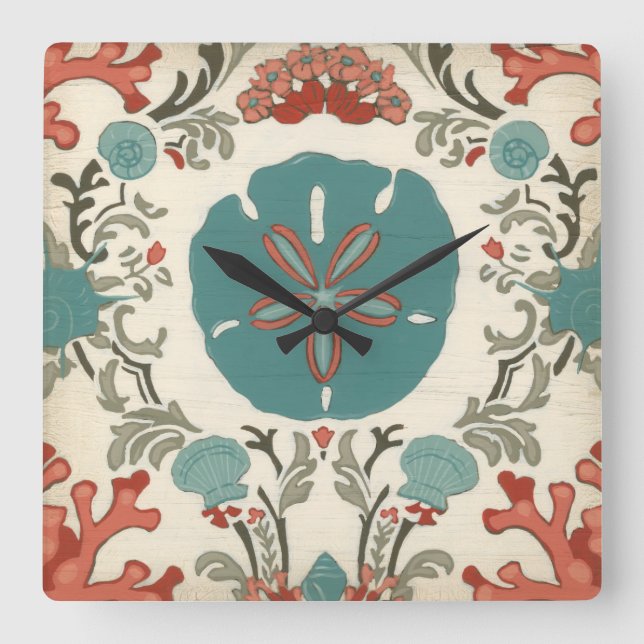 Coastal Damask I Square Wall Clock (Front)