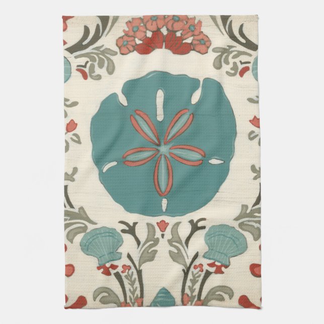 Coastal Damask I Tea Towel (Vertical)