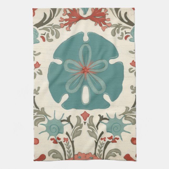 Coastal Damask II Tea Towel (Vertical)