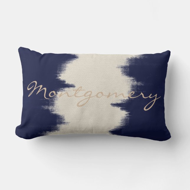 Coastal Dark Indigo Brush Strokes & Heather Cream Lumbar Cushion (Front)