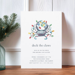 Coastal “Deck the Claws” Blue Crab Christmas Party Invitation