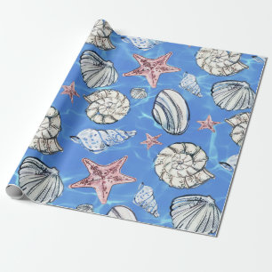 Coastal Decor Seashell Ocean Water Wrapping Paper