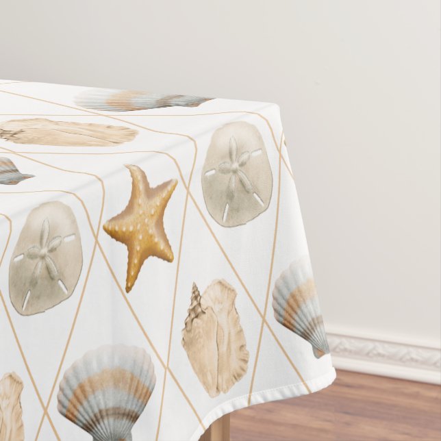 Coastal Decor Seashell Pattern Tablecloth (In Situ)