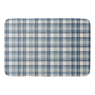 Coastal Denim Blue & Cream Tartan Plaid Bath Mat