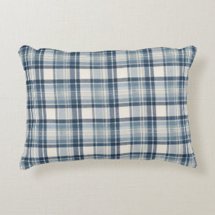 Coastal Denim Blue & Cream Tartan Plaid Decorative Cushion