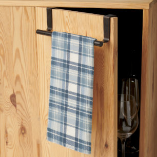 Coastal Denim Blue & Cream Tartan Plaid Tea Towel