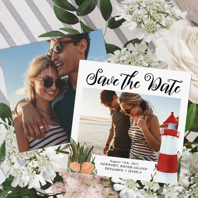 Coastal Destination Wedding Photo Black Save The Date (Creator Uploaded)