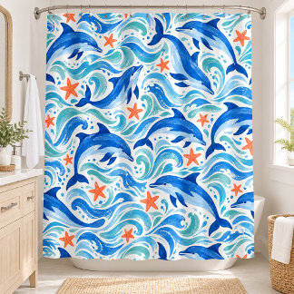 Coastal Dolphins and Waves Shower Curtain