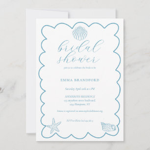 Coastal Doodle Blue White Bridal Shower Invitation