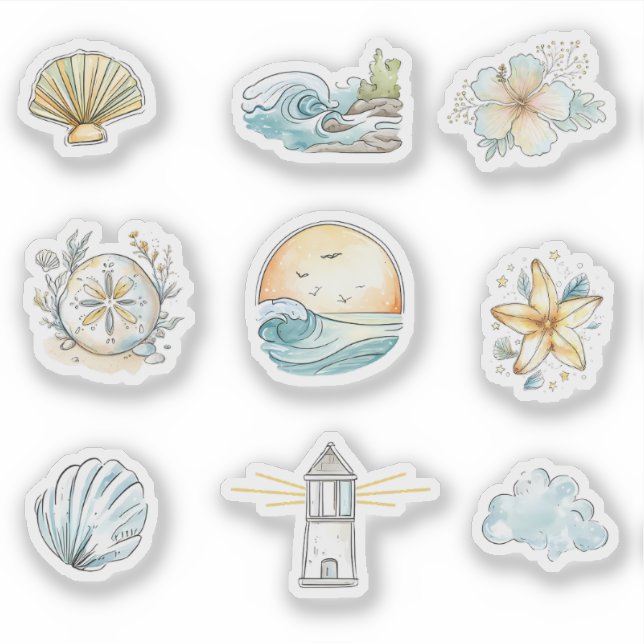 Coastal Dreams – Watercolor Summer Sticker Set (Front)