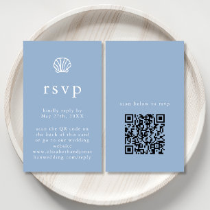 Coastal Dusty Blue Minimal QR Code Wedding RSVP  Enclosure Card