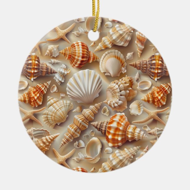 Coastal Elegance Seashell Pattern Ceramic Tree Decoration (Front)