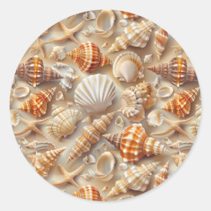 Coastal Elegance Seashell Pattern Classic Round Sticker