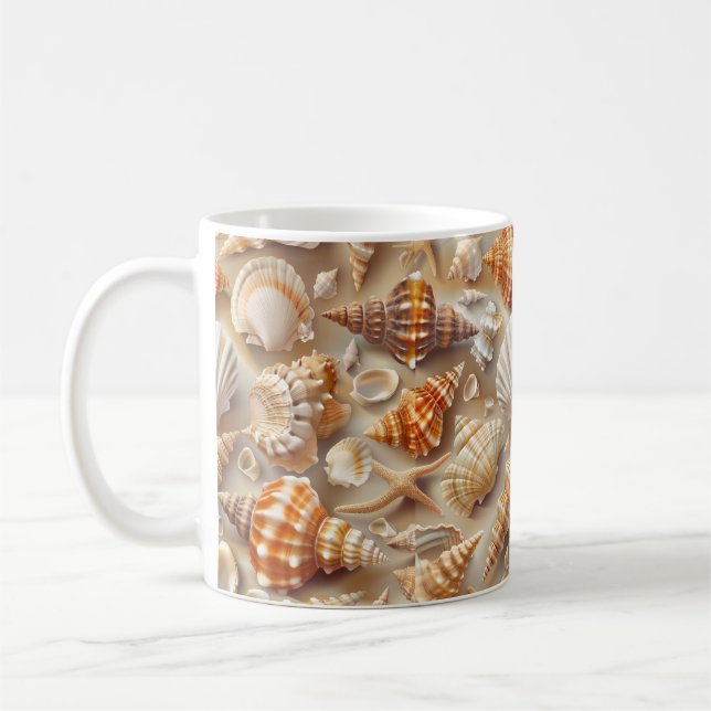 Coastal Elegance Seashell Pattern Coffee Mug (Left)