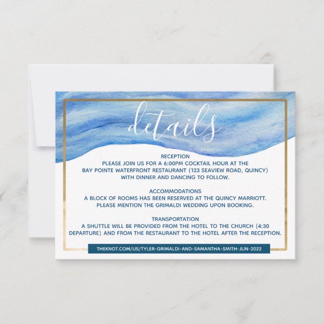 Coastal Elegance Watercolor Details Enclosure RSVP Card (Front)