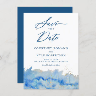 Coastal Elegance Watercolor Save The Date Card
