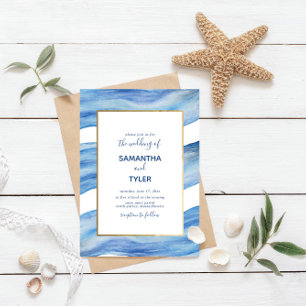 Coastal Elegance Watercolor Wave in Classic Blue Invitation