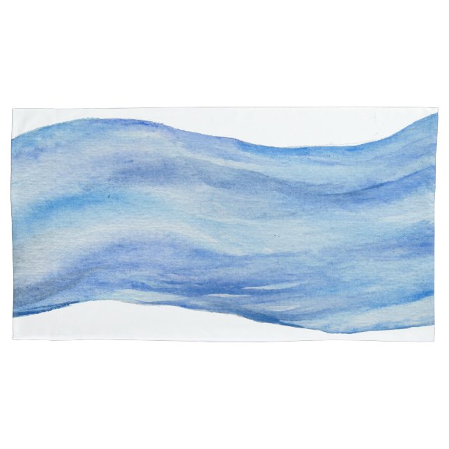 Coastal Elegance Watercolor Wave Pillowcase (Front)