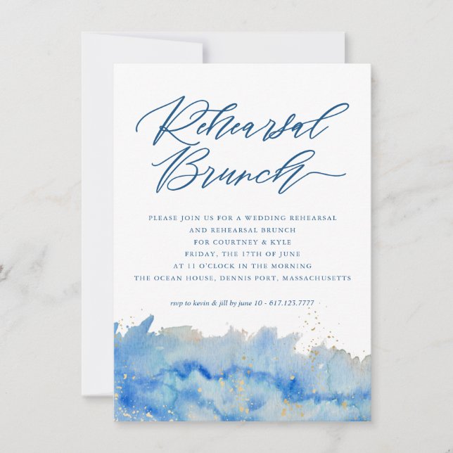 Coastal Elegance Wedding Rehearsal Brunch Invitation (Front)