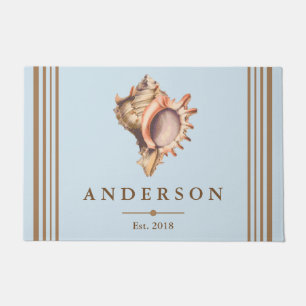 Coastal Elegant Conch Shell & Blue   Personalised Doormat