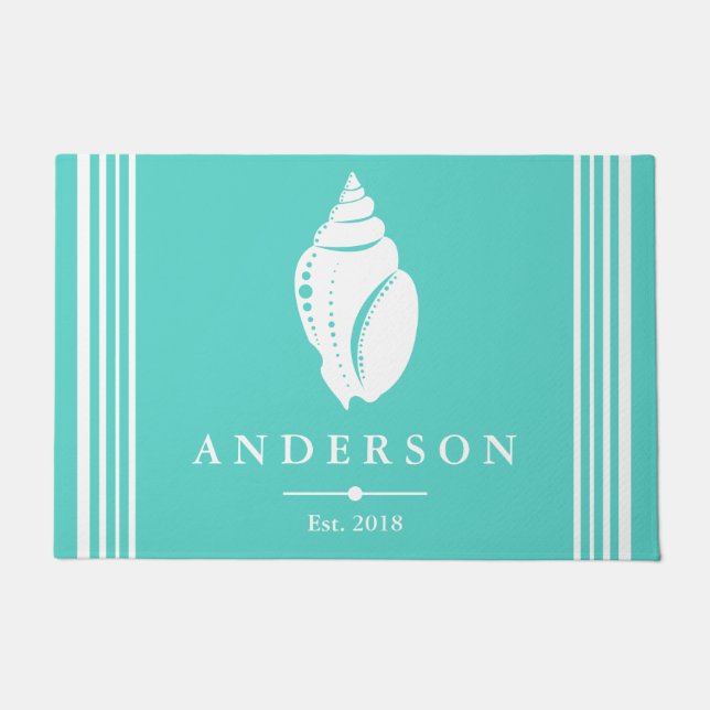 Coastal Elegant White Seashell | Personalised Doormat (Front)