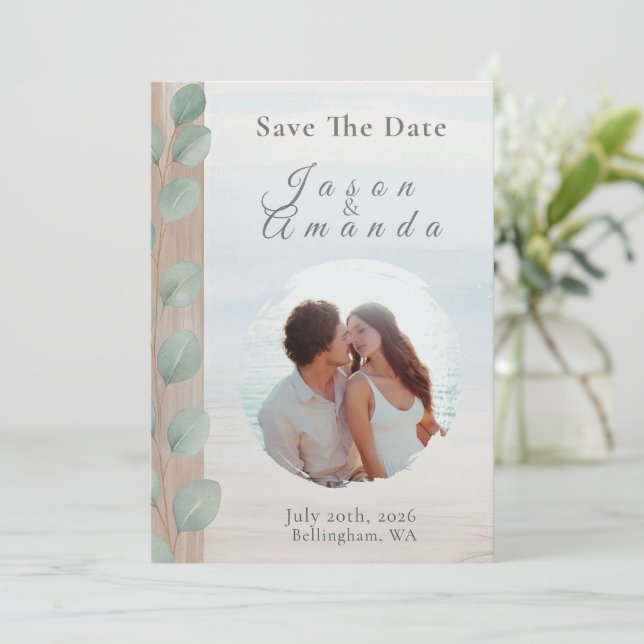 Coastal Eucalyptus Save The Date Invitation (Standing Front)