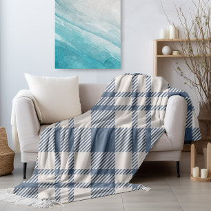 Coastal Fall Cosy Navy Blue Plaid Fleece Blanket