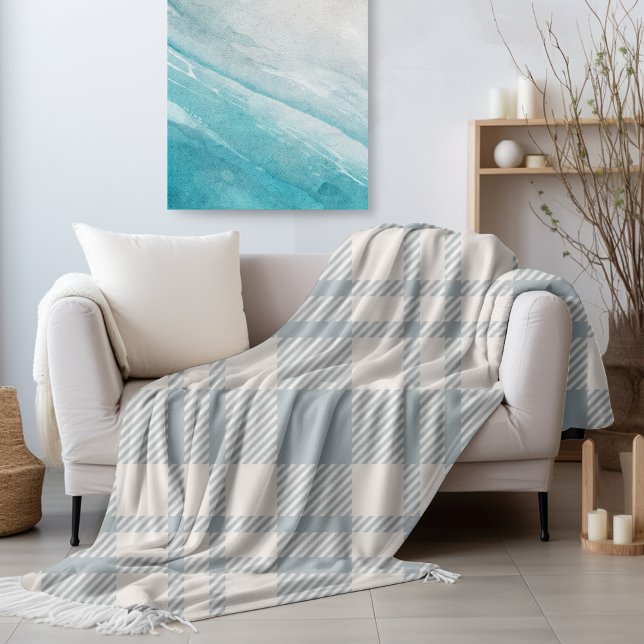Coastal Fall Cosy Ocean Blue Plaid Fleece Blanket (Creator Uploaded)