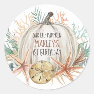 Coastal Fall Little Pumpkin Birthday Classic Round Sticker