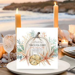 Coastal Fall Pumpkin and Seashells Thanksgiving  Invitation
