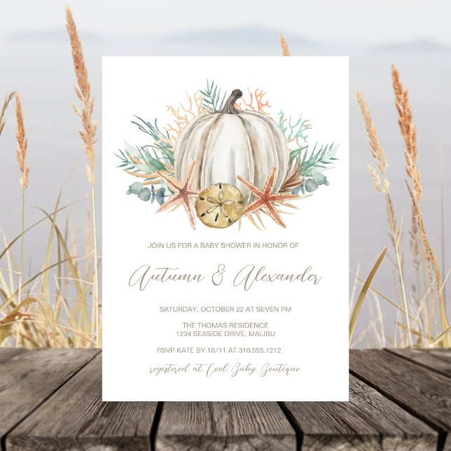 Coastal Fall Pumpkin & Seashells Baby Shower  Invitation (Creator Uploaded)