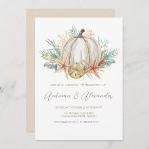 Coastal Fall Pumpkin & Seashells Engagement Party Invitation