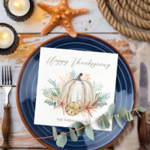 Coastal Fall Pumpkin Seashells Thanksgiving