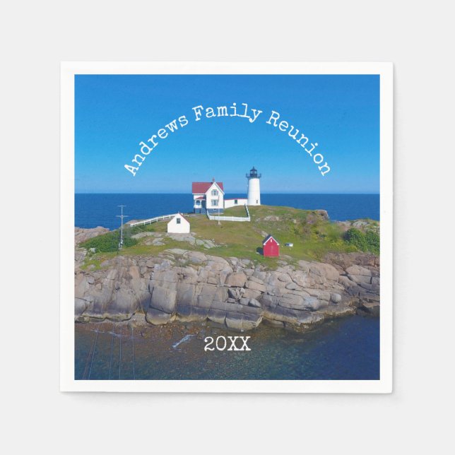 Coastal Family Reunion Summer Maine Nubble Light Napkin (Front)