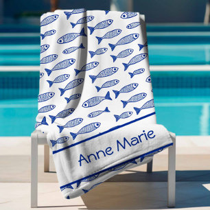 Coastal Fish Blue and White Wedding Party Beach Towel