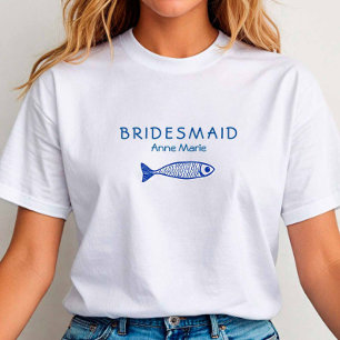 Coastal Fish Blue and White Wedding Party T-Shirt