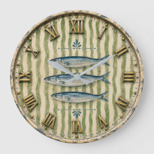 Coastal Fish Nautical Seafood Fishing Cabin Beach Large Clock
