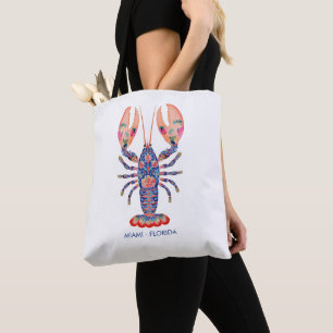 Coastal Floral Lobster Tote Bag