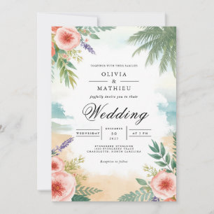 Coastal Floral Palm Wedding Invitation