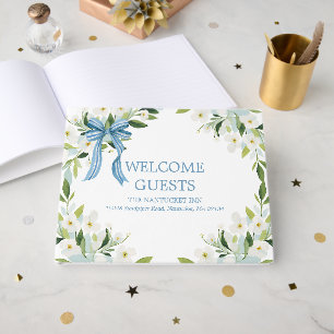 Coastal Florals and Bow Guest Book