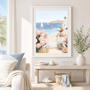 Coastal Garden View Sailing Boats Art Print 