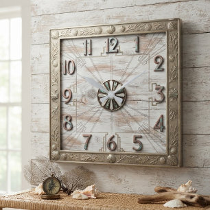 Coastal Geometric Bronze & Sea Glass Square Wall Clock