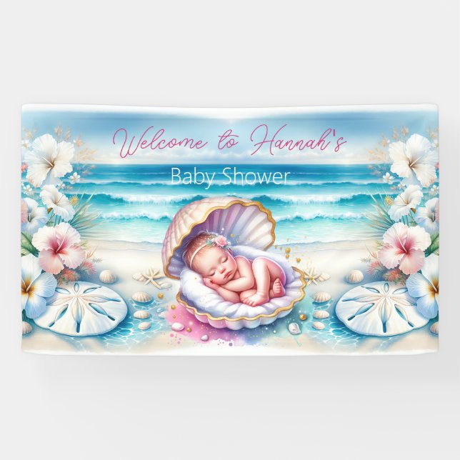 Coastal Girl's Baby Shower Personalised Banner (Horizontal)